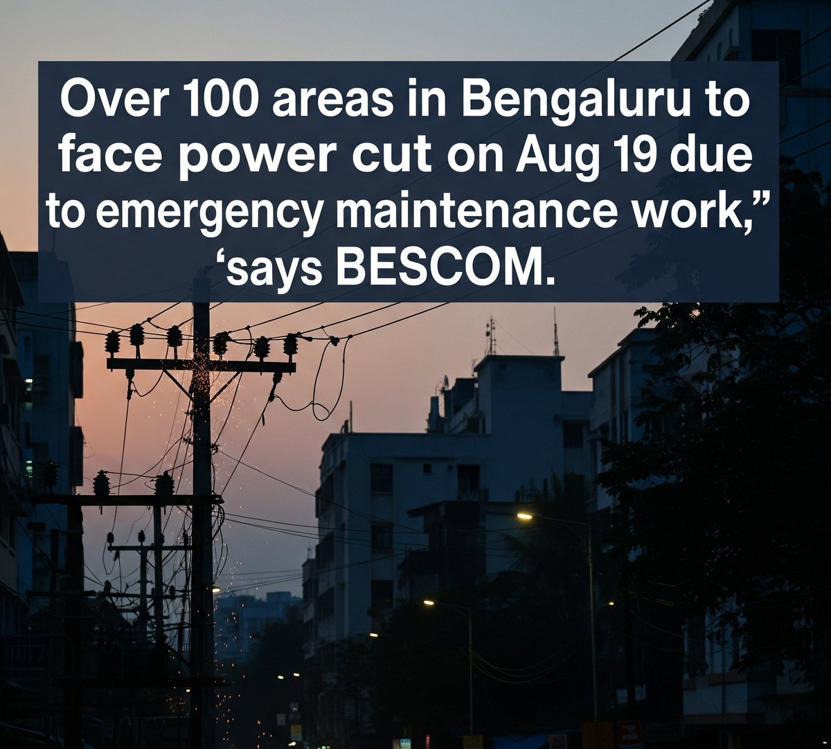 RafeeQ Jabbar Naqshbandi (@azzharee) on Twitter photo #Karnataka
"Over 100 areas in Bengaluru to face power cut on Aug 19 due to emergency maintenance work," says BESCOM.
Key areas affected include Koramangala, Jakkasandra, Hesaraghatta Main Rd & Bhuvaneshwari Nagar.
#Bengaluru #Kannada #BESCOM <a href="/NammaBESCOM/">Namma BESCOM | ನಮ್ಮ ಬೆಸ್ಕಾಂ</a> <a href="/BescomHelpline/">BESCOM Helpline - ಬೆಸ್ಕಾಂ ಸಹಾಯವಾಣಿ</a> #Karnataka
"Over 100 areas in Bengaluru to face power cut on Aug 19 due to emergency maintenance work," says BESCOM.
Key areas affected include Koramangala, Jakkasandra, Hesaraghatta Main Rd & Bhuvaneshwari Nagar.
#Bengaluru #Kannada #BESCOM <a href="/NammaBESCOM/">Namma BESCOM | ನಮ್ಮ ಬೆಸ್ಕಾಂ</a> <a href="/BescomHelpline/">BESCOM Helpline - ಬೆಸ್ಕಾಂ ಸಹಾಯವಾಣಿ</a>