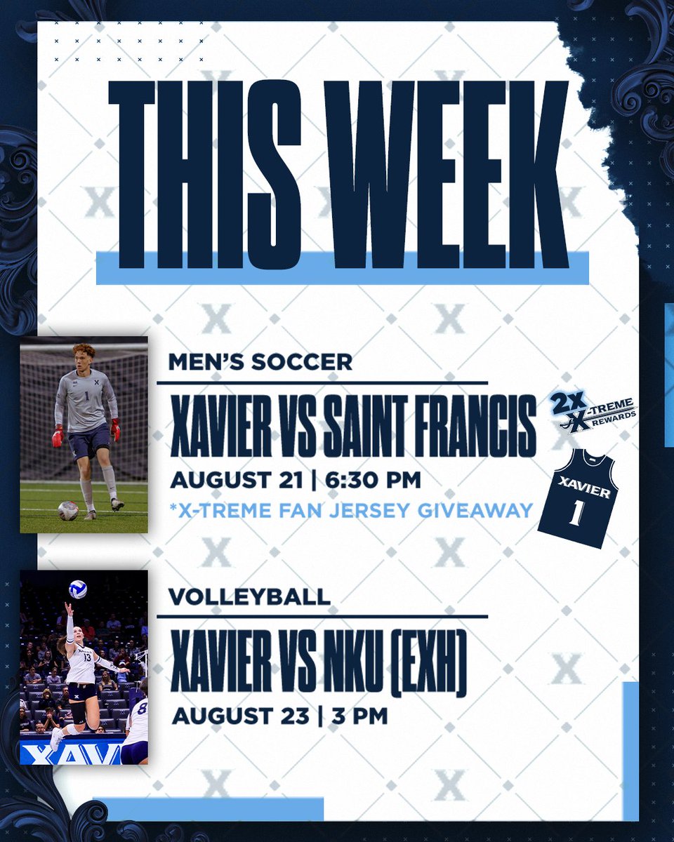 Xavier Musketeers (@xuathletics) on Twitter photo Looking for something to do the first week of classes, <a href="/XavierU/">Xavier University</a>? We've got you covered.
Join us at Corcoran Field on Thursday for Men's Soccer and Saturday at Cintas Center for Volleyball!
#LetsGoX Looking for something to do the first week of classes, <a href="/XavierU/">Xavier University</a>? We've got you covered.
Join us at Corcoran Field on Thursday for Men's Soccer and Saturday at Cintas Center for Volleyball!
#LetsGoX