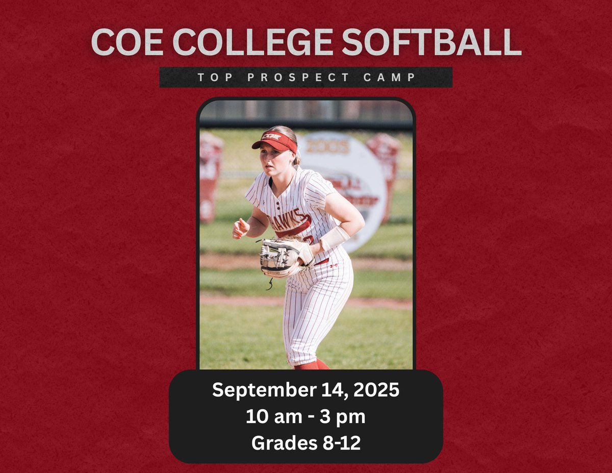Join the Kohawks on September 14th for our fall Top Prospect Camp! 

Work with our staff, learn what life is like as a Kohawk, and most importantly have a lot of fun! 

softball.coecamps.com

#KohawkNation