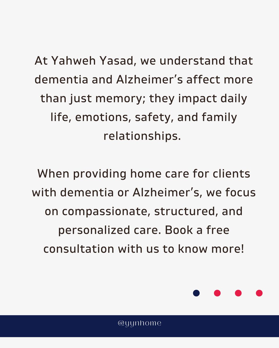 yynhome's tweet photo. Caring for a loved one with Alzheimer’s at home can be challenging.

At YYNH, we provide trained, compassionate caregivers who understand the challenges of memory loss and know how to help with love, patience, and structure.💯

Let us walk this journey with you.🤗

#yahwehyasad https://t.co/X4xNE5fVre