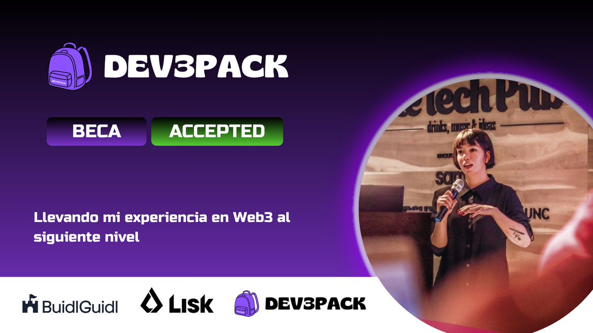 YAYYYYYY!!!Con varios años de experiencia creando #dapps y participando en #hackathones, me emociona anunciar que fui seleccionada para la beca <a href="/dev3pack_latam/">Dev3pack LATAM</a>   
Asi que más que feliz de sumarme a <a href="/dev3pack/">dev3pack</a>  y seguir aprendiendo #Blockchain