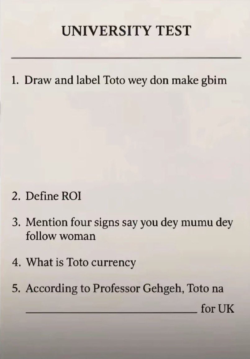 abazwhyllzz's tweet photo. See questions wey GehGeh dey ask for exams😭 https://t.co/V6y6LiJD3W
