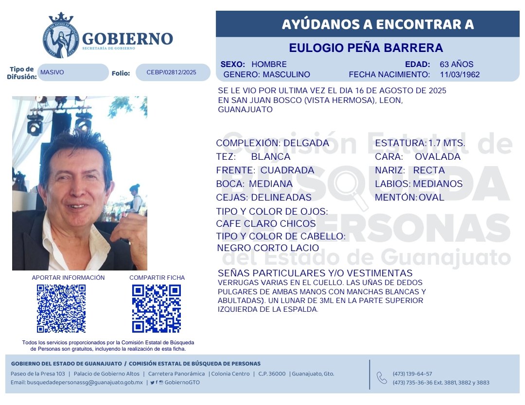 🔍👤 ¿Lo has visto?
Tu apoyo puede marcar la diferencia. 
Si tienes algún dato que ayude a localizarlo, compártelo con nosotros. Cada información suma. 
📞 473 735 3636 ext. 3881 | 473 139 6457.
#BúsquedasGto 🚨