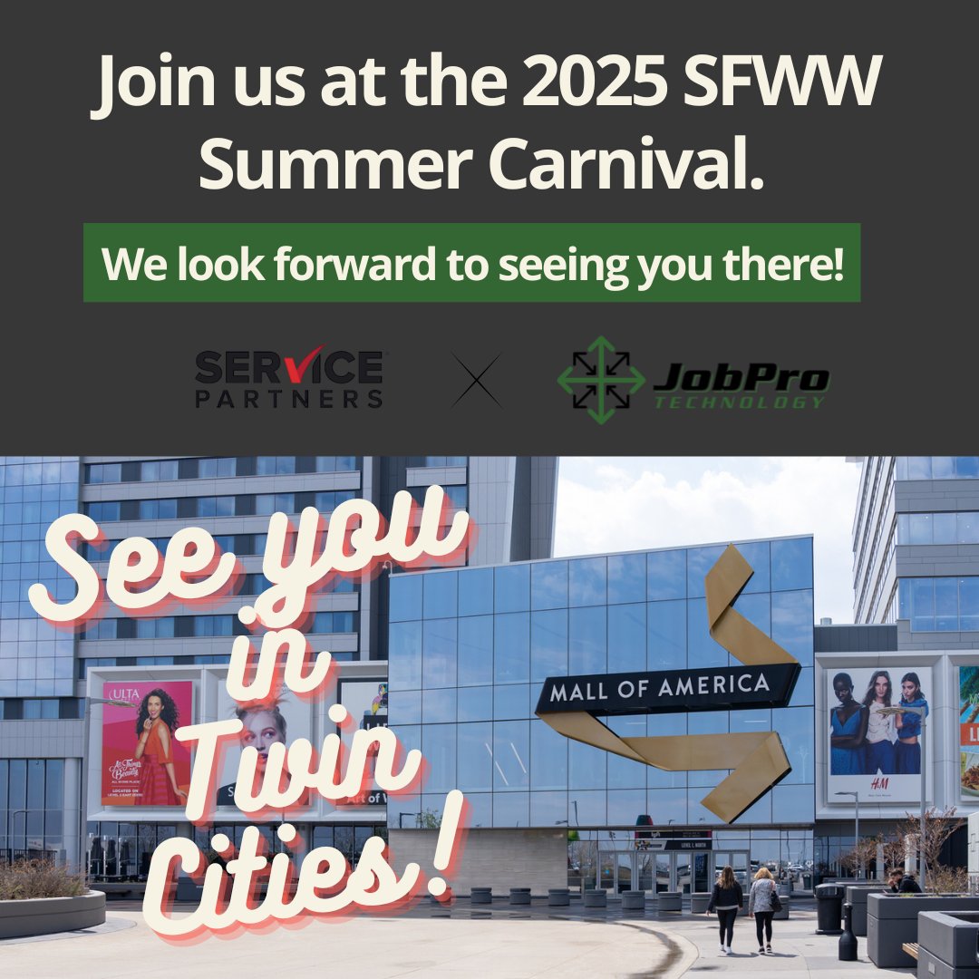 JobProTech's tweet image. 🎡 We’re headed to the 2025 Spray Foam World Wide Summer Carnival at the Mall of America! 🎡
JobPro Technology is teaming up with @SERVICEPARTNERS for an exciting day in the Twin Cities.
We can’t wait to connect, have fun, and celebrate with everyone - see you there! 🙌