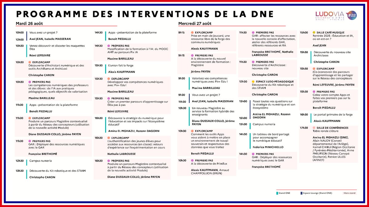 ⌛ Plus que quelques jours avant de vous retrouver à l'université d'été #Ludovia22

En attendant, découvrez le beau programme que les équipes de la #DNE vous ont préparé !

Rdv📍Stand #DNE - ST20W

🙌 Hâte de vous revoir !