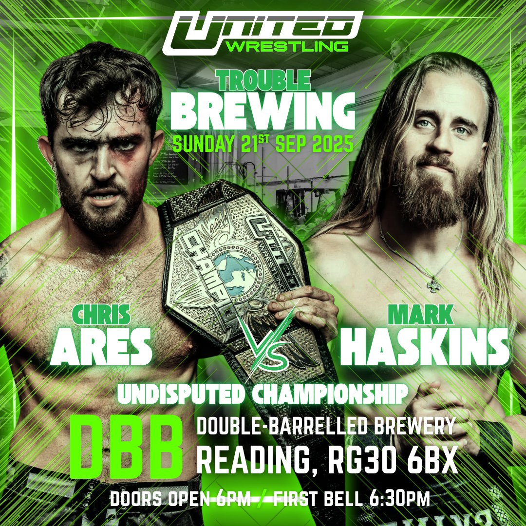 🔥 Reading – 4 Weeks to Go! 🔥
Ares faces his final demon: Mark Haskins, the ONLY man to hold a singles win over the champ.
⚔️ Redemption or repeat?

📅 Sept 21 | 🕕 6PM
🍺 Craft Beer | 🍔 Street Food | 🎟️ Raffle

#Wrestling #Reading #WWE
#AEW #TNAiMPACT #britwres #indywres