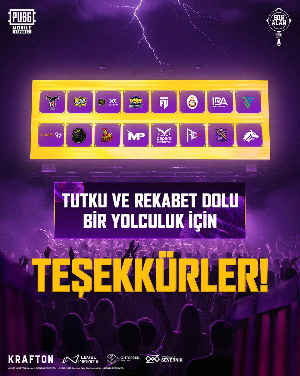 pubgm_espor_tr's tweet photo. Tutku ve Rekabet dolu bu yolculuk için tüm takımlarımıza teşekkür ediyoruz! 🔥
Şimdi geriye Partner takımların belirlenmesi kaldı! 😎
#PUBGMOBILE #SONALAN https://t.co/FTrwgj3pL8