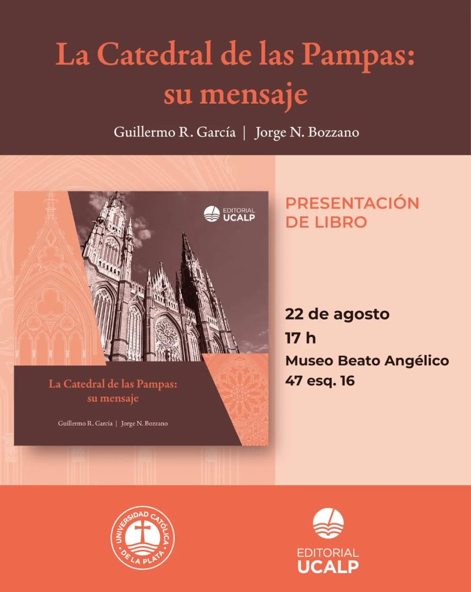Facultad de Arquitectura y Diseño UCALP (@fad_ucalp) on Twitter photo Presentación del libro "La Catedral de las Pampas: su mensaje", de los arquitectos Guillermo García y Jorge Bozzano. Editorial UCALP.
📆 Viernes 22 de agosto, 17.00 hs
📍 47 esq. 16 – Museo Beato Angélico, La Plata
#UCALP #EditorialUCALP #MuseoUCALP #UCALPArquitectura Presentación del libro "La Catedral de las Pampas: su mensaje", de los arquitectos Guillermo García y Jorge Bozzano. Editorial UCALP.
📆 Viernes 22 de agosto, 17.00 hs
📍 47 esq. 16 – Museo Beato Angélico, La Plata
#UCALP #EditorialUCALP #MuseoUCALP #UCALPArquitectura