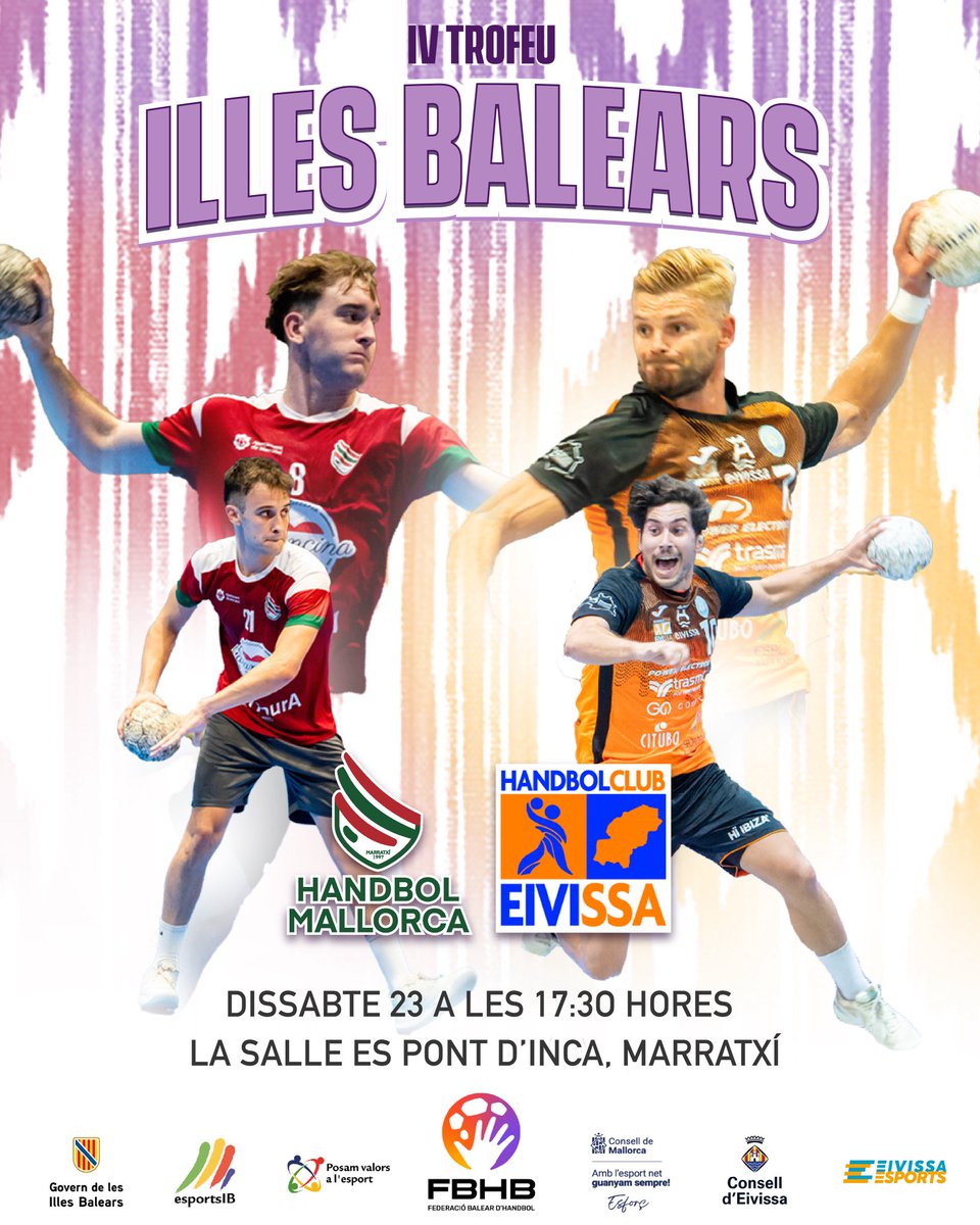 El IV Trofeu Illes Balears ja és aquí! 💜

L’@handbolmallorca i <a href="/HCEivissa/">HCEivissa</a> donaran la primera passada a una emocionant nova temporada. 🚀

🗓️ Dissabte 23 Agosto
🕒 17:30 hores
🏟️ La Salle Es Pont d’Inca
🎟️ Entrada gratuïta

#HandbolALesIlles