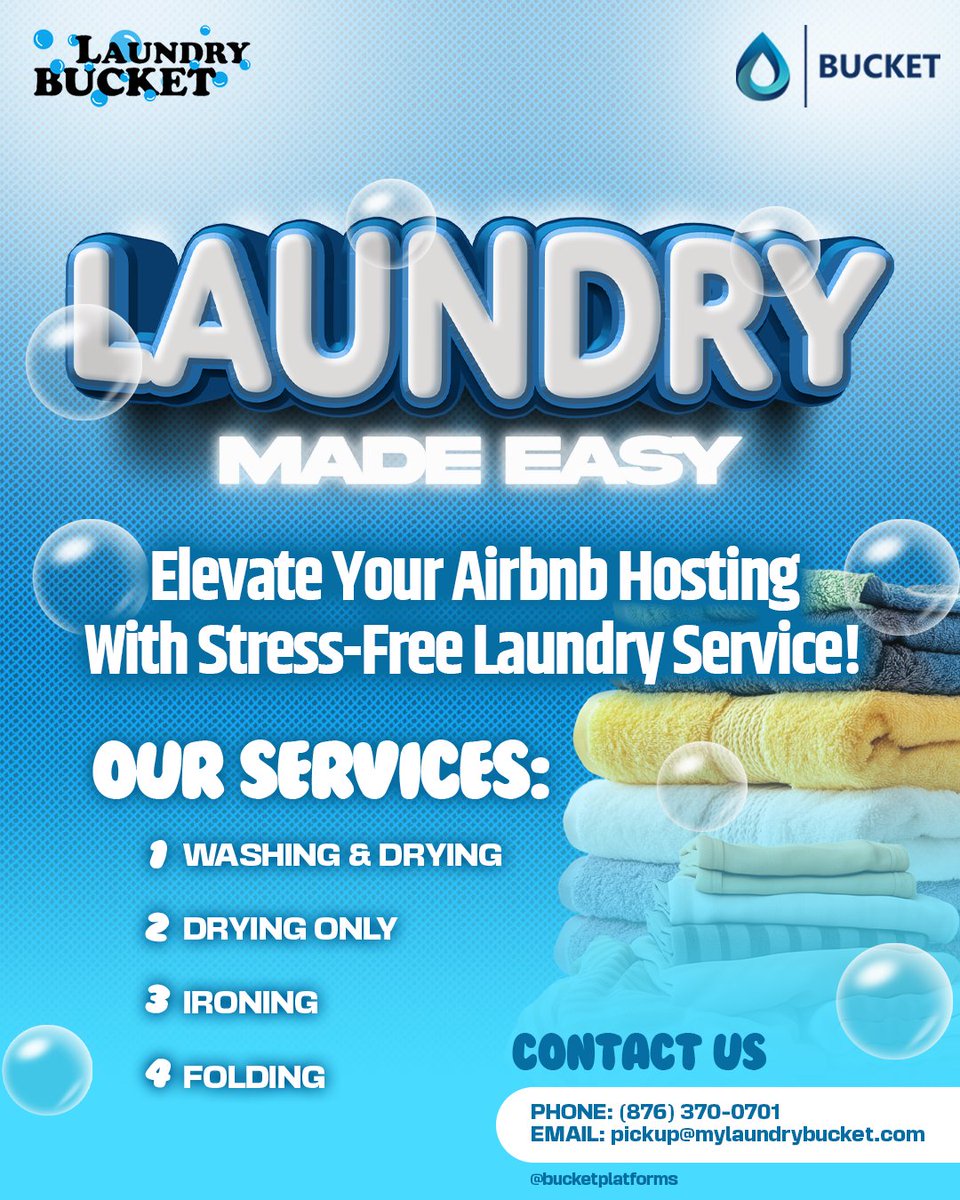 BucketPlatforms's tweet photo. ✨ Elevate your Airbnb hosting with Laundry Bucket! ✨ 

From washing &amp; drying 🧺 to ironing 👔 and folding 📦, we take the stress out of laundry so you can focus on giving your guests the best experience. 💙

#LaundryMadeEasy #AirbnbHosting  #LaundryBucket #BucketPlatforms https://t.co/CdaqPExSp0