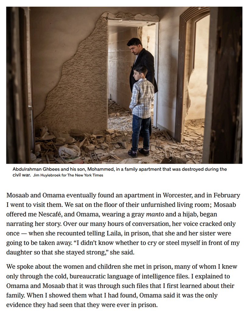 الأطفال المختفين في سوريا، عائلة غبيس مثالاً 

عنوان لمقال استقصائي في النيويورك تايمز <a href="/nytimes/">The New York Times</a> <a href="/shane_bauer/">Shane Bauer</a> عملت عليه مع أختي الغالية أمامة و اخي الغالي عبد الرحمن <a href="/abdulrahmanGBS/">abdulrahman ghbeis</a> و مع اولادهم الرائعين مع تفاصيل إنسانية دقيقة لرحلة الاعتقال و السجن خاصة لأطفال في عمر ٤ و ٩ سنوات