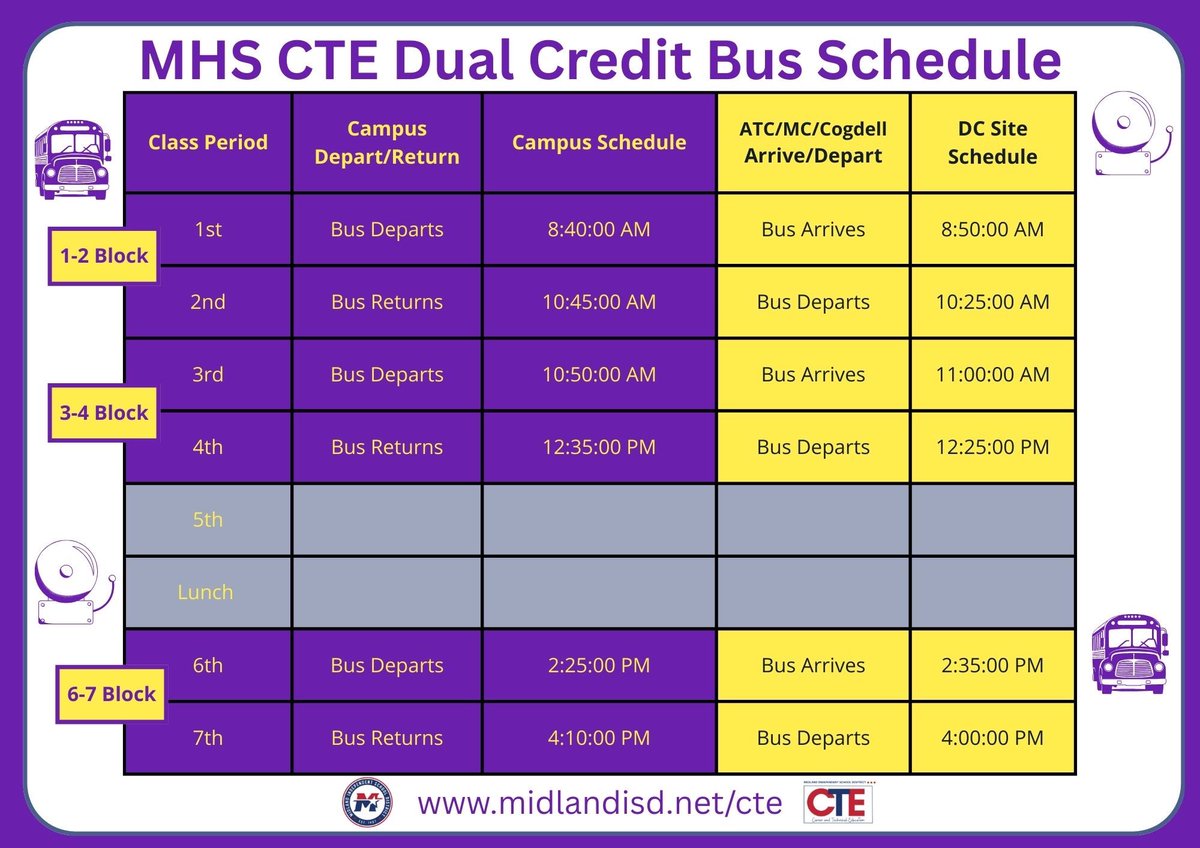 We are excited for day 1 (Tuesday, Aug 19)
Check out the CTE Dual Credit Bus schedules: