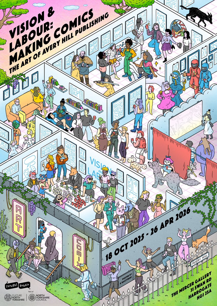 HUGE NEWS! 
This comic art exhibition will run at the Mercer Gallery in Harrogate from 18th October 2025 until 26th April 2026.
If you’re visiting <a href="/ThoughtBubbleUK/">Thought Bubble Festival</a> this autumn, be sure to pop in (it’s right across the street!)
This is the incredible poster design by <a href="/kbaczynski/">Kristyna Baczynski</a>.