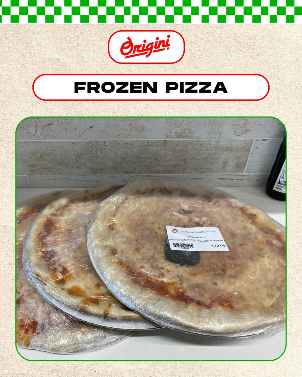 originimarket's tweet photo. Craving restaurant-quality pizza at home? 🍕
Our Origini Frozen Pizzas are made fresh, then frozen to lock in authentic flavor.

Pop it in the oven, and enjoy Italian taste in minutes! 
Grab yours today, taste the difference.

#originimarket  #miamimarkets #italianfood https://t.co/YHmmMPr60l