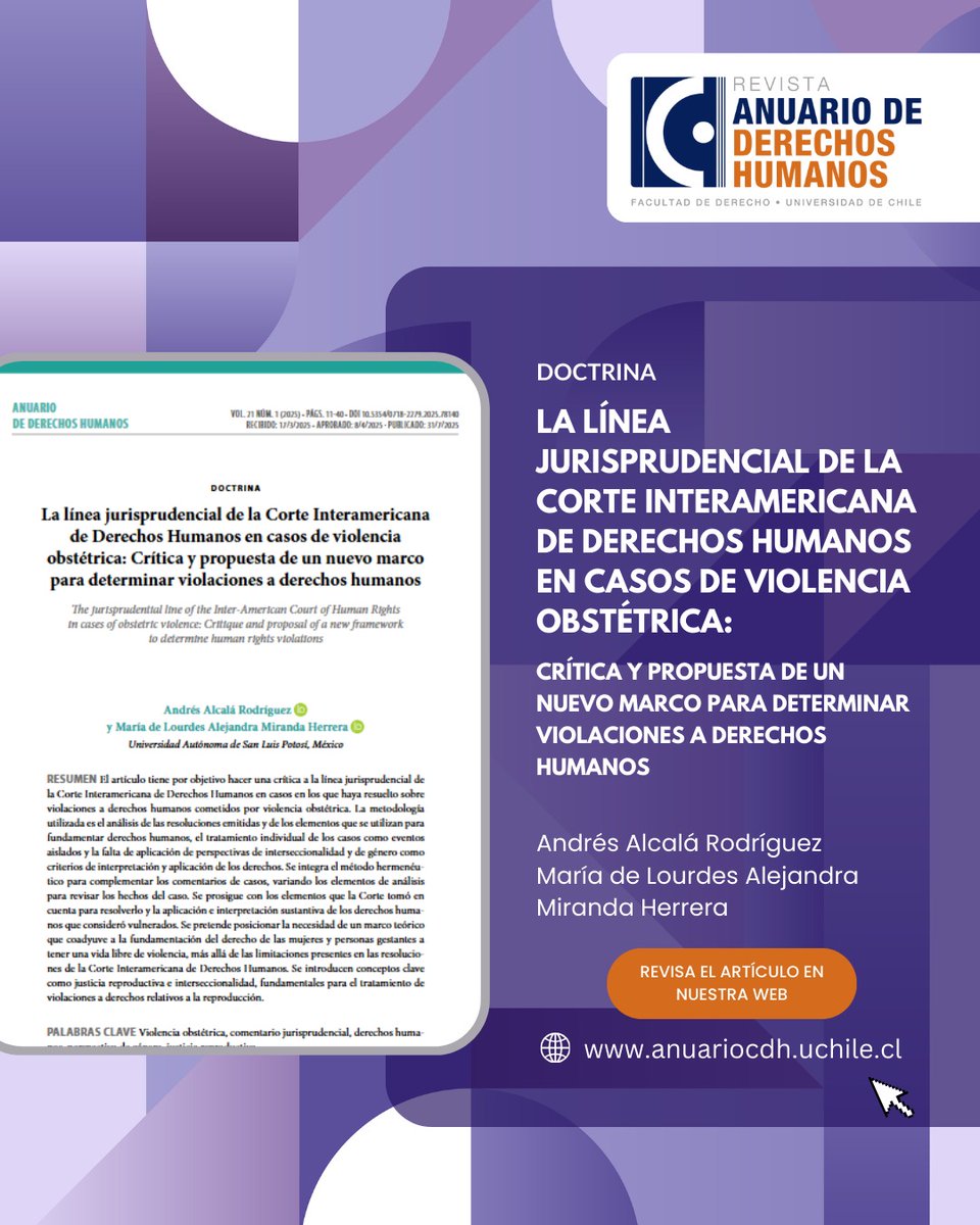 📚 ANUARIO 2025

📕 "La línea jurisprudencial de la Corte Interamericana de Derechos Humanos en casos de violencia obstétrica: Crítica y propuesta de un nuevo marco para determinar violaciones a derechos humanos"

📝 Andrés Alcalá y María de Lourdes Alejandra Miranda Herrera