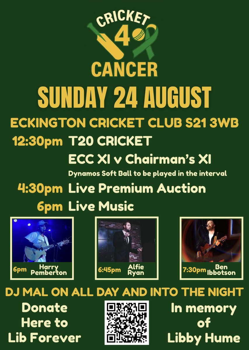 🌟 THIS SUNDAY! 🌟

💚 Cricket 4 Cancer 💛
📍 Eckington CC | 12:30pm

Mr Chairman steps in!

🏏 ECC XI v Chairman’s XI (led by Mr Chairman himself!)

🎤 Auction 4:30pm | 🎶 Live music from 6pm | 🎧 DJ all day

Keep an eye on our socials for raffle &amp; auction prize reveals!