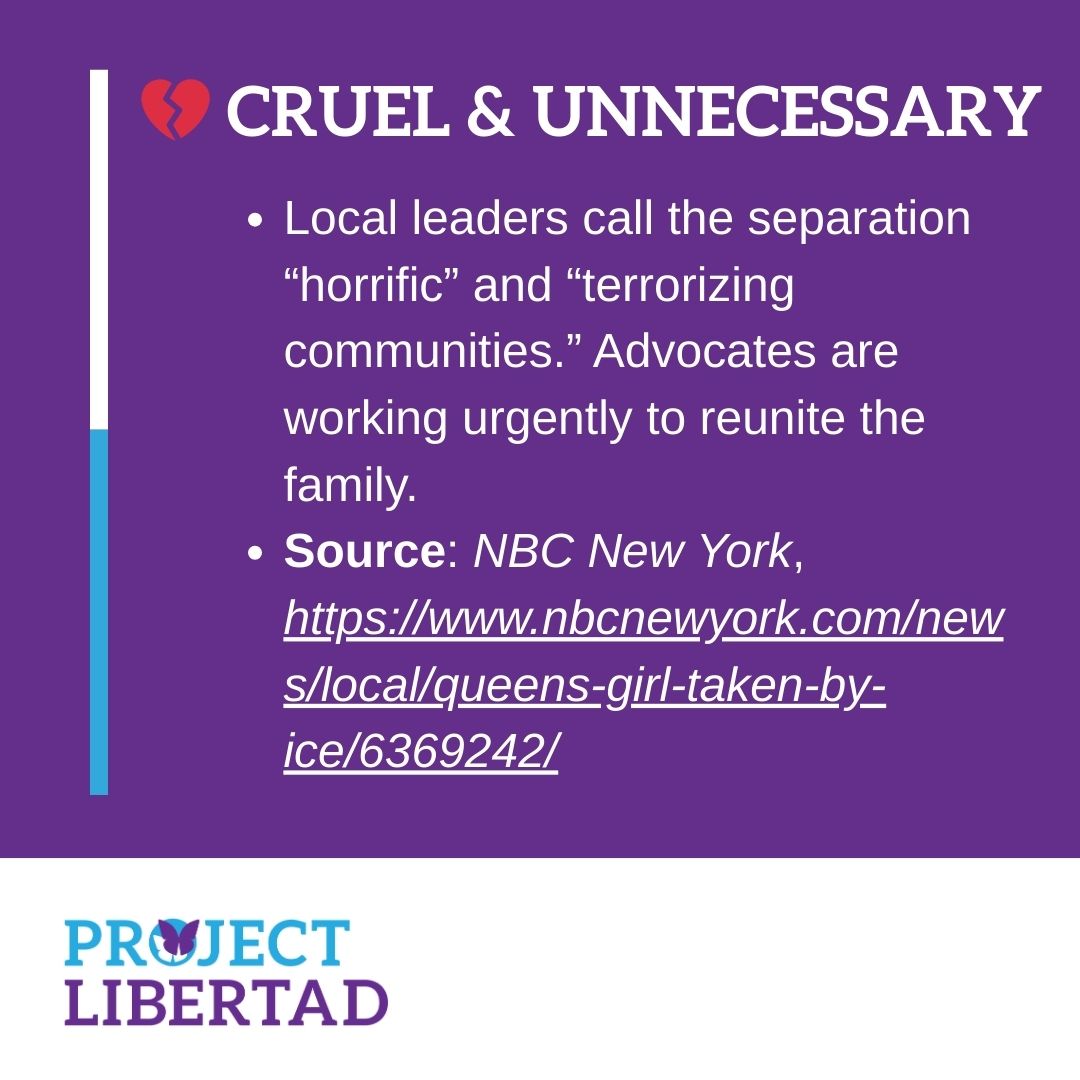 💔 A 6-year-old girl was torn from her community after a routine immigration court visit in NYC.
Instead of starting school with her classmates in Queens, she’s now locked in detention nearly 2,000 miles away.

Source: ow.ly/20cW50WHGYp