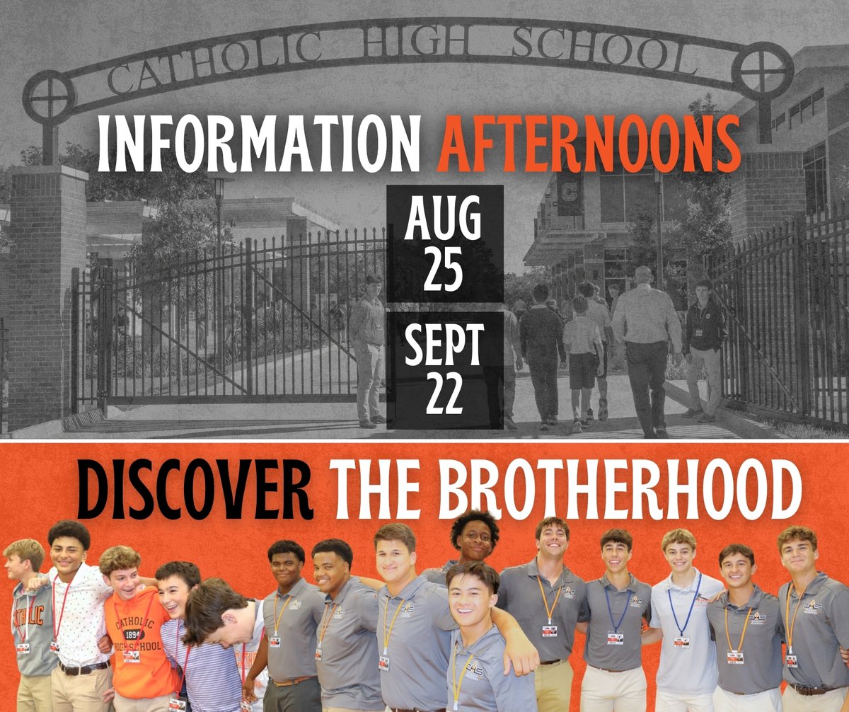Prospective students and their families are invited to attend one of our upcoming information afternoons. Join us to discover what makes being a part of the CHS BROTHERHOOD so special. Register TODAY at catholichigh.org/admissions.