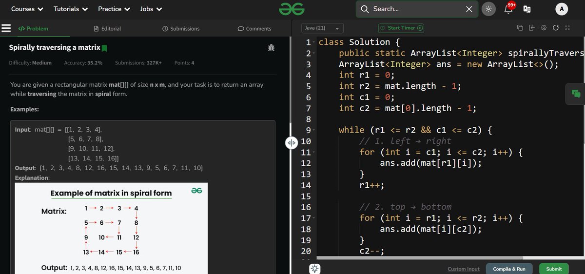 ankitpatel_og's tweet image. Day 2 / 100 Days 
✅ Tackled matrix problems - Spiral Matrix & subarray challenges Initially stressed with the logic, when the optimal solution clicked was pure gold 🔥 Thanks to Striver bhaiya for the amazing explanations!
#100DaysOfCode #DSA