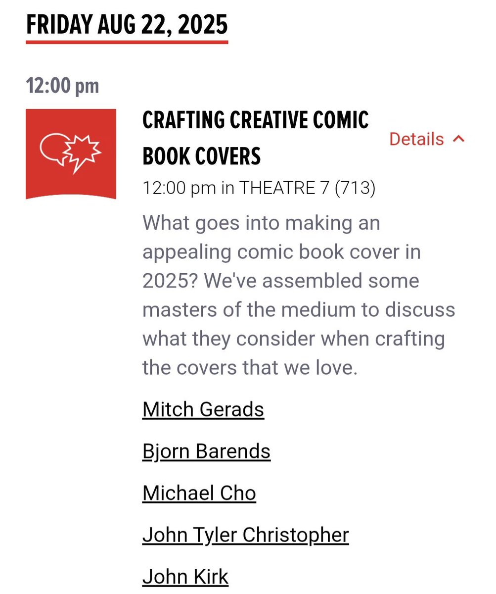 capjkkirk's tweet image. The first of my @FANEXPOCANADA panel appearances!

Friday, August 22 at noon! Crafting Creative Comic Book Covers! 

Featuring #MitchGerads #MichaelCho #BjörnBarends #johntylerchristopher