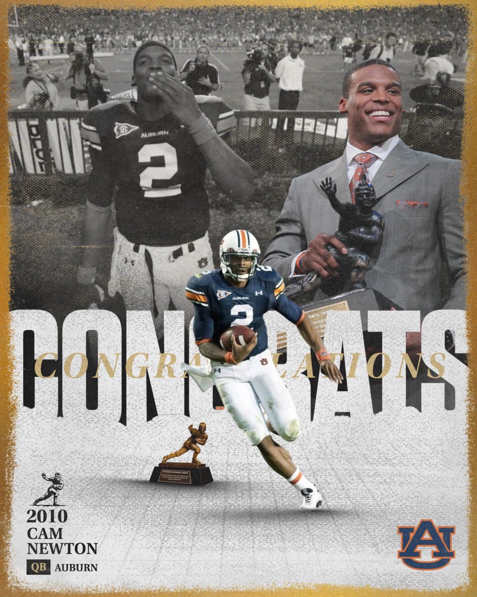 The Heisman Trophy (@heismantrophy) on Twitter photo Congratulations to the 2010 Heisman Trophy Winner <a href="/CameronNewton/">Cam Newton</a> on having his jersey retired by <a href="/AuburnFootball/">Auburn Football</a> Congratulations to the 2010 Heisman Trophy Winner <a href="/CameronNewton/">Cam Newton</a> on having his jersey retired by <a href="/AuburnFootball/">Auburn Football</a>