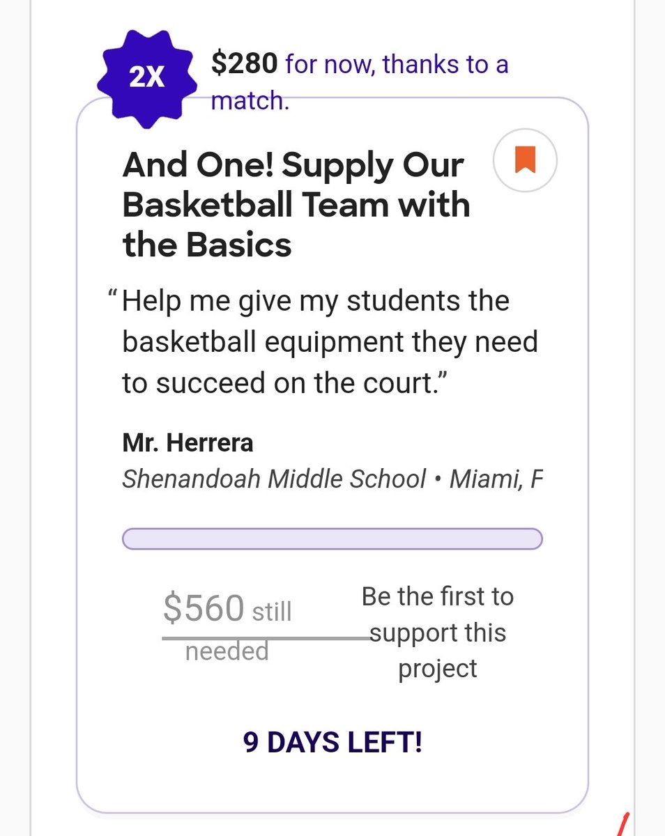 Shenandoah Middle School Museums Magnet (@shenandoahms) on Twitter photo Only 9 days left to fund this project for our award winning basketball team. Help us out <a href="/CFPExtraYard/">College Football Playoff (CFP) Foundation</a> <a href="/OrangeBowlCares/">Orange Bowl Cares</a> <a href="/MiamiHEAT/">Miami HEAT</a>
donorschoose.org/project/and-on… Only 9 days left to fund this project for our award winning basketball team. Help us out <a href="/CFPExtraYard/">College Football Playoff (CFP) Foundation</a> <a href="/OrangeBowlCares/">Orange Bowl Cares</a> <a href="/MiamiHEAT/">Miami HEAT</a>
donorschoose.org/project/and-on…