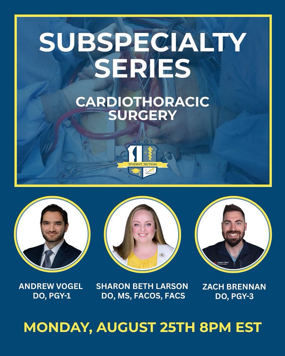Join us Monday, August 25th as we kick off our first subspecialty series of the academic year with cardiothoracic surgery! Dr. Sharon Beth Larson is an adjunct clinical assistant professor at NYIT College of Osteopathic Medicine at Arkansas State University and cardiothoracic