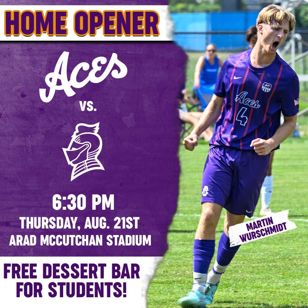 𝗛𝗢𝗠𝗘 𝗢𝗣𝗘𝗡𝗘𝗥 🟣

We open the regular season this Thursday night at McCutchan Stadium against Bellarmine and we NEED you there!

<a href="/UEvansville/">University of Evansville</a> can enjoy free admission and a free dessert bar!

⚽️ #ForTheAces