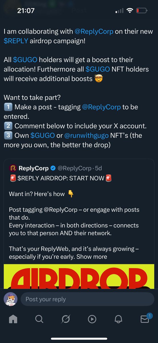 TheRingMaster.eth (@theringmaster_) on Twitter photo One of many perks coming our way for holders of $GUGO and <a href="/runwithgugo/">Gugo</a> NFT.
Thanks <a href="/ReplyCorp/">ReplyCorp</a> for the incoming $REPLY drop. One of many perks coming our way for holders of $GUGO and <a href="/runwithgugo/">Gugo</a> NFT.
Thanks <a href="/ReplyCorp/">ReplyCorp</a> for the incoming $REPLY drop.