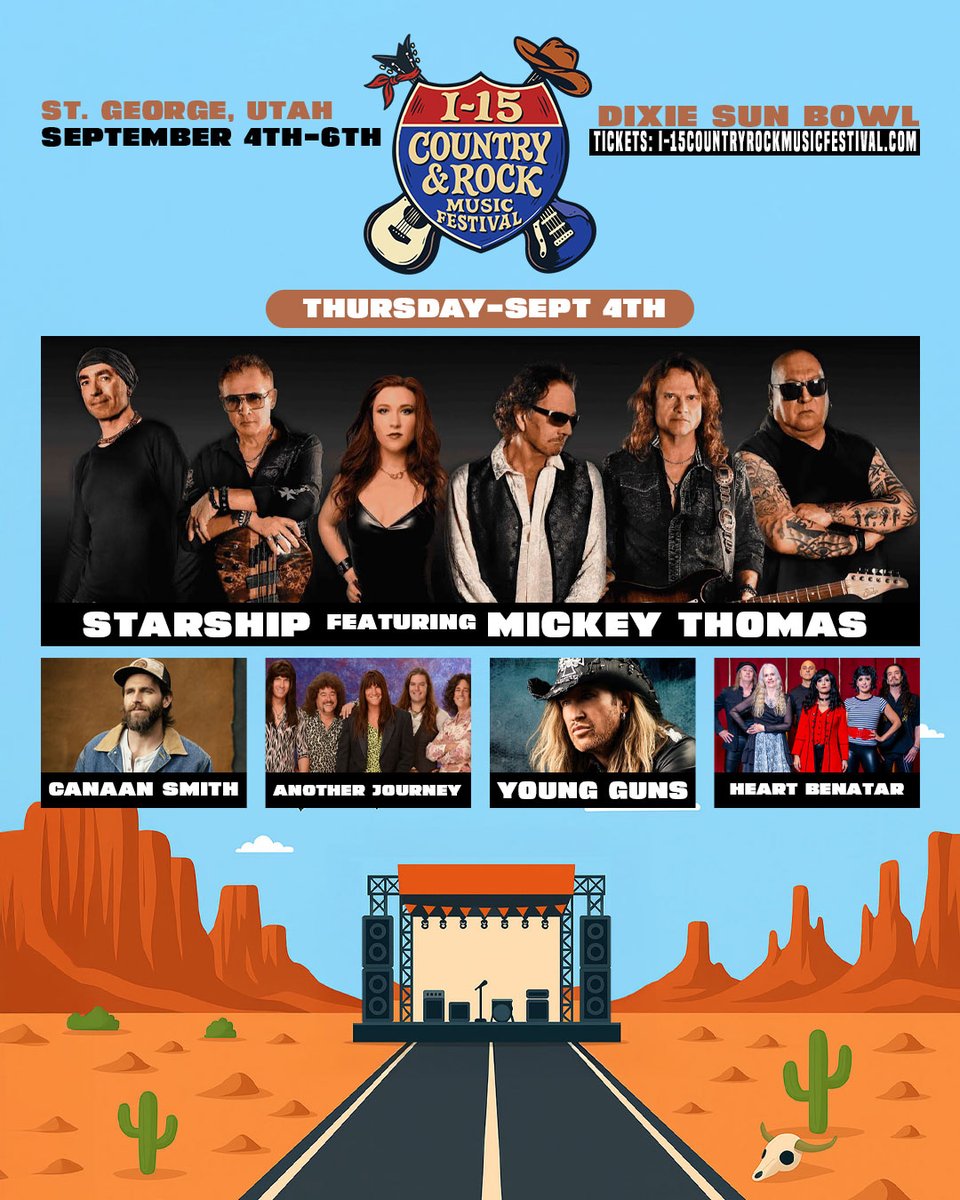 ST. GEORGE, UT! Catch Starship LIVE in CONCERT at I-15 Country &amp; Rock Music Festival on September 4th!🤘Purchase tickets here: beacons.ai/starship_contr…

#starship #80s #classicrock #Utah #stgeorgeutah #musicfestival
