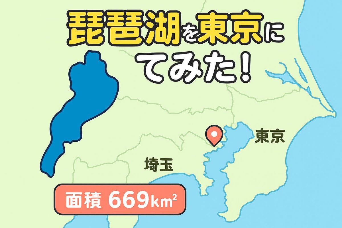 琵琶湖と東京23区の重ね比較イメージ