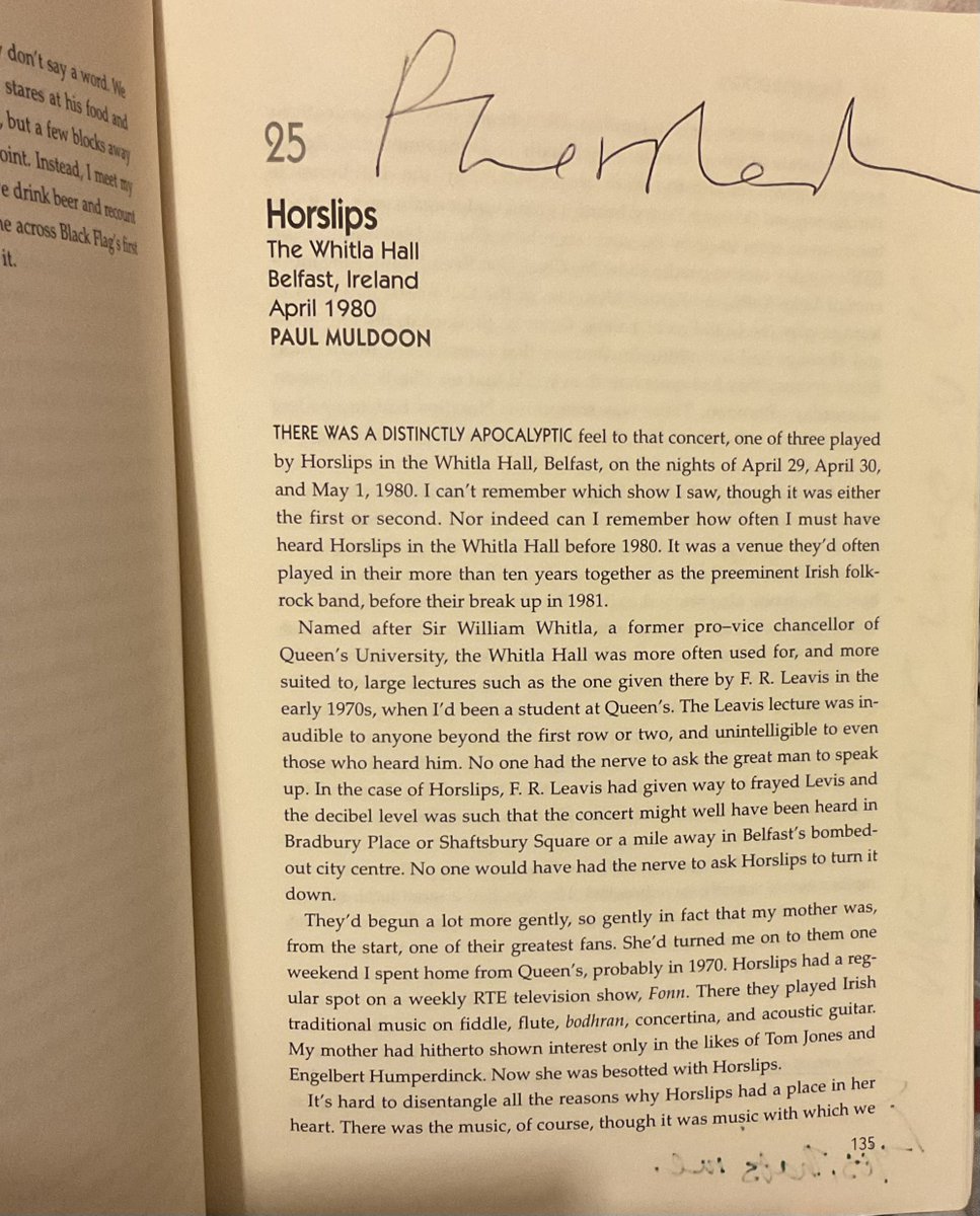 THorslips's tweet photo. #Horslips #TroubleTuesday
“The Show I’ll Never Forget” is a 2007 book where 50 writers each relive an unforgettable gig.
Paul Muldoon chose Horslips: The Belfast Gigs at The Whitla Hall, 1980. In one section he discusses the opening lyric lines of #TroubleWithACapitalT. https://t.co/gxPRlGvgEn