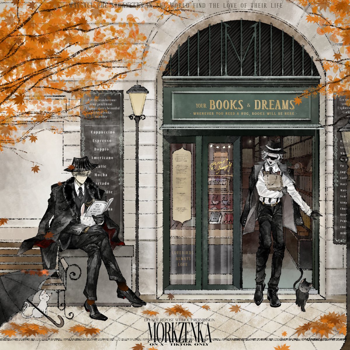 r0x1f3r's tweet photo. Your smile is brighter than every red maple leaves 
Your voice is clearer than all singing winds 
Dear love, dearest autumn with the alluring kisses,
can you allow me to be yours ? 
#doublefedora #mafiosochance #forsakenfanart #forsakenroblox https://t.co/XyuAwbSIJw