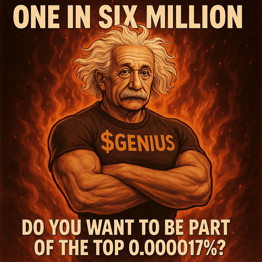 TheGeniusCoin's tweet photo. ONE IN SIX MILLION

Tomorrow @TheGeniusCoin turns 3 months old.

Out of ~6 million coins launched on @pumpdotfun, 98% died within 3 months.
That means $genius is already a top 2% coin.

But here’s the kicker:
How many of those survivors got hacked, dropped -98%, and STILL came back with a stronger, diamond-handed community?

-> Probably just one. $genius.
-> One in six million.

That’s not luck.
That’s destiny. Resilience. Hard work.

And we’re just getting started.

Do YOU want to be part of the top 0.000017 %? Join us.

BIG THANKS to everyone supporting @TheGeniusCoin!