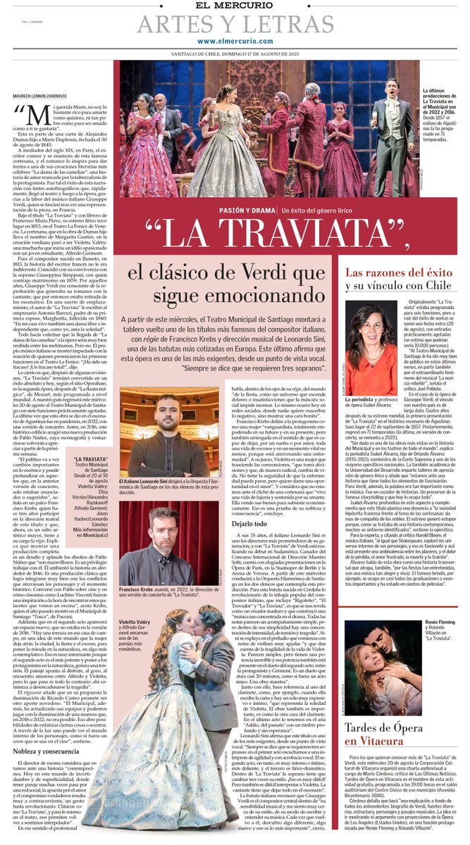 Hernán Plandiura (@hplandiura) on Twitter photo 'La Traviata'
el clásico de Verdi que sigue emocionando
por <a href="/maureenlennon/">Maureen Lennon Z</a>
#ArtesyLetras - El Mercurio - 17 de agosto de 2025 'La Traviata'
el clásico de Verdi que sigue emocionando
por <a href="/maureenlennon/">Maureen Lennon Z</a>
#ArtesyLetras - El Mercurio - 17 de agosto de 2025