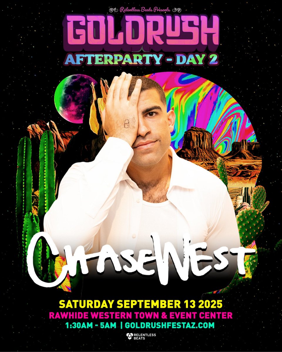 The West never sleeps 😈 <a href="/NotChasewest/">CHASEWEST</a> is taking the reins for the Day 2 Goldrush afterparty. Who’s riding til sunrise?

Final afterparty tickets are moving fast → goldrushfestaz.com 🎟️ 

#GoldrushFestAZ #RelentlessBeats #ChaseWest