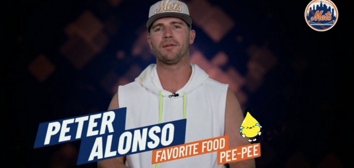 KyleCabinet's tweet photo. @ah_pod apropos of nothing I wanted to let you know that my friend and I find it really funny to consider Pete Alonso is a "Peter." so I updated this graphic we found and also changed his favorite food to be correct https://t.co/b7MT9rE6ih