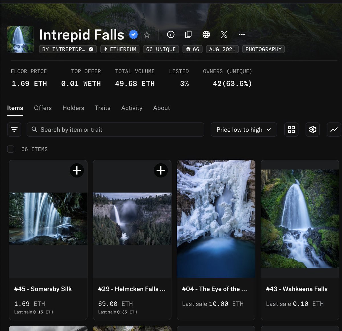 Excited to say that Intrepid Falls has been blue check-marked as a historically significant collection  .  Let’s get 2021 Photography back on the trending page of <a href="/opensea/">OpenSea</a> 🤘