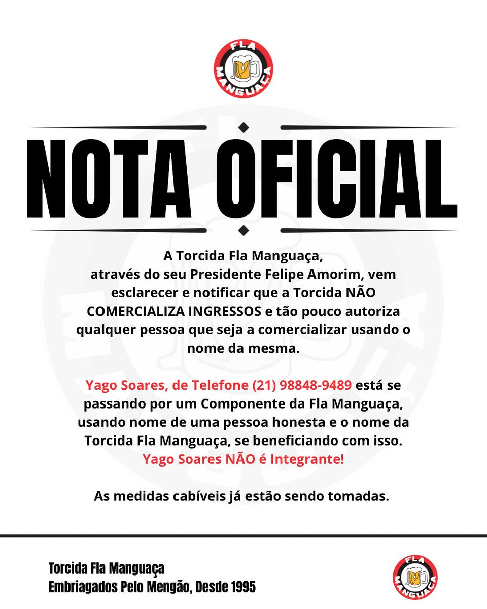 FlaManguaca's tweet image. NOTA OFICIAL!

#Flamengo 
#ClubeDeRegatasDoFlamengo #CRF 
#FlaManguaça 
#MaiorChoppDoBrasil 
#EmbriagadosPeloMengão