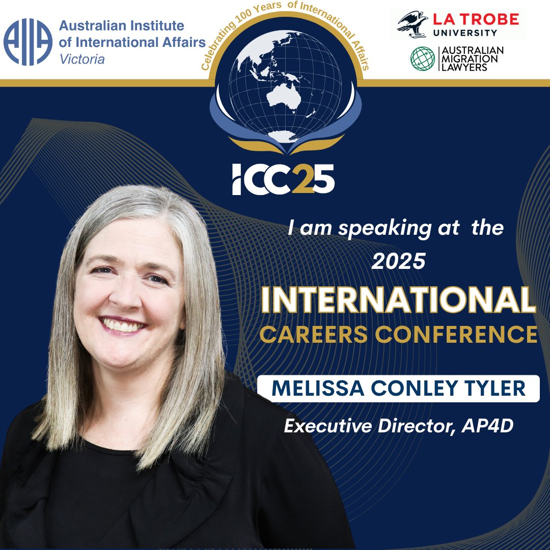 AsiaPacific4D's tweet image. Building a career in international affairs?

Come along to @AIIAVIC&apos;s #InternationalCareers Conference for advice from a distinguished lineup of speakers, including #AP4D Executive Director @MConleytyler.

📅Wed 10 Sep
📌@LaTrobe City Campus
🔗Tickets at aiiavic.glueup.com/event/19th-int…