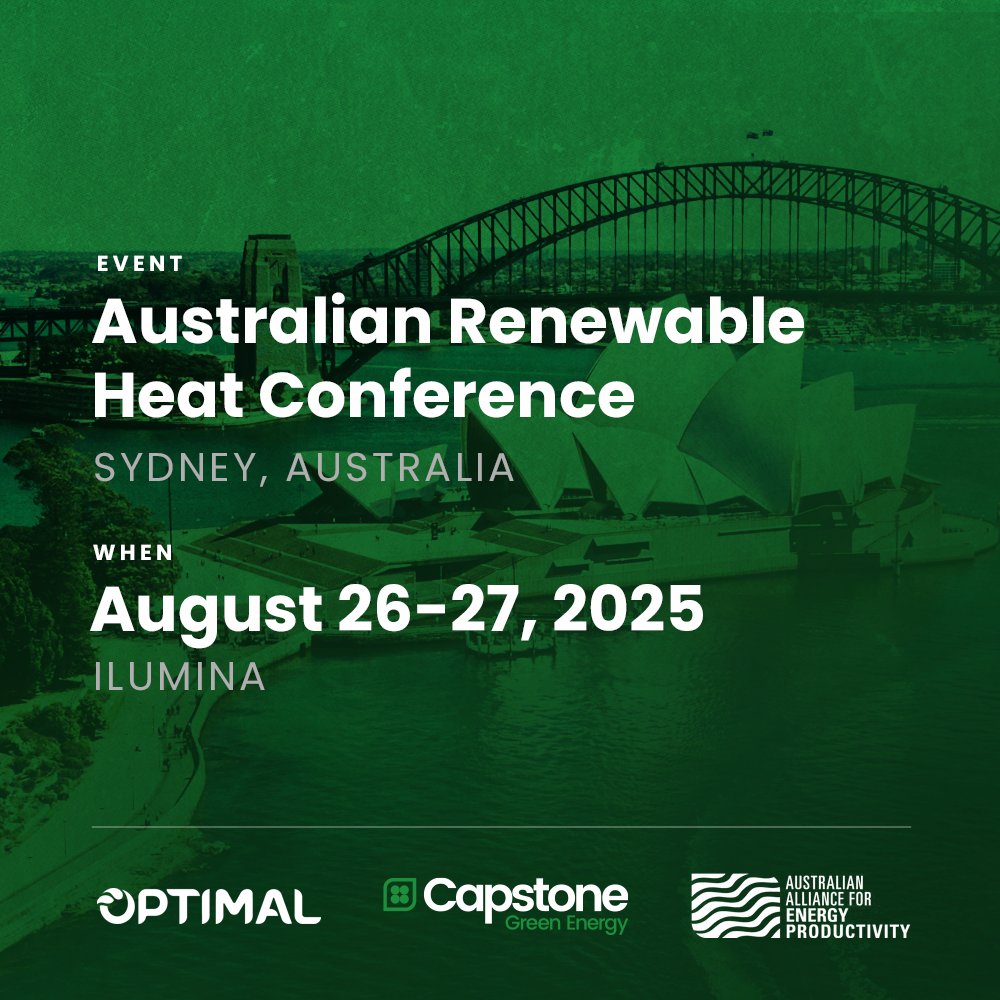 CapstoneEnergy's tweet photo. Our distributor, @OptimalGroupANZ, will be participating at the Australian Renewable Heat Conference, August 26-27 in Sydney! Hear how you can utilize biogas as a renewable fuel in our microturbine solutions:

August 27th
🎤 Session 8
1:30-3:00 pm

🎤 Session 9
3:30-4:45 pm https://t.co/KYwY4wTipp
