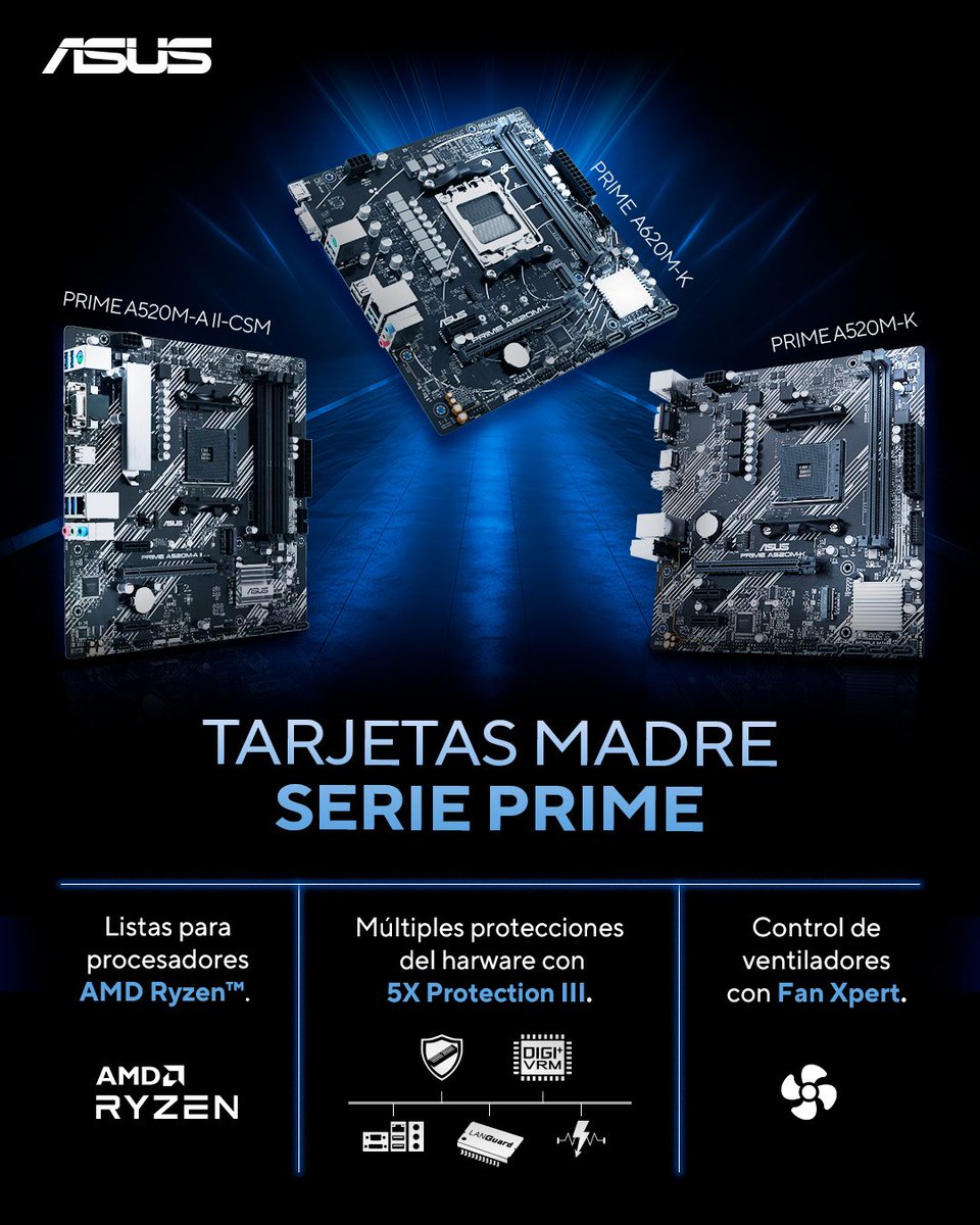 La serie #ASUS Prime está diseñada 📝 por expertos para liberar todo el potencial 🦾 de los procesadores AMD.

¿Ya tienes la tuya? Encuentra el catálogo 📓 completo de tarjetas madre en:
🌐 ctonline.mx/buscar/product…