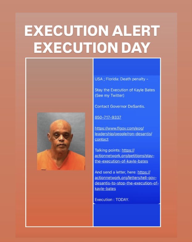 Attika_t's tweet photo. #Florida
EXECUTION ALERT -
EXECUTION DAY-
Stay the Execution of #KayleBates (See my Twitter)
Contact Governor DeSantis.
850-717-9337
Talking points: https://t.co/Ow4lqjK2bM
And send a letter, here: https://t.co/1KoOlgpplT
Execution : TODAY.
@GovRonDeSantis https://t.co/6npNwTiKQT