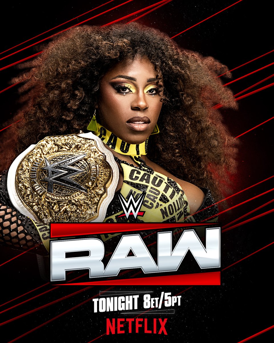 WWE's tweet photo. After not being medically cleared to compete last week in her title match against @Iyo_SkyWWE, Women's World Champion Naomi will address the WWE Universe TONIGHT on #WWERaw!

📺 8ET/5PT on @netflix https://t.co/hfMKDazTCL