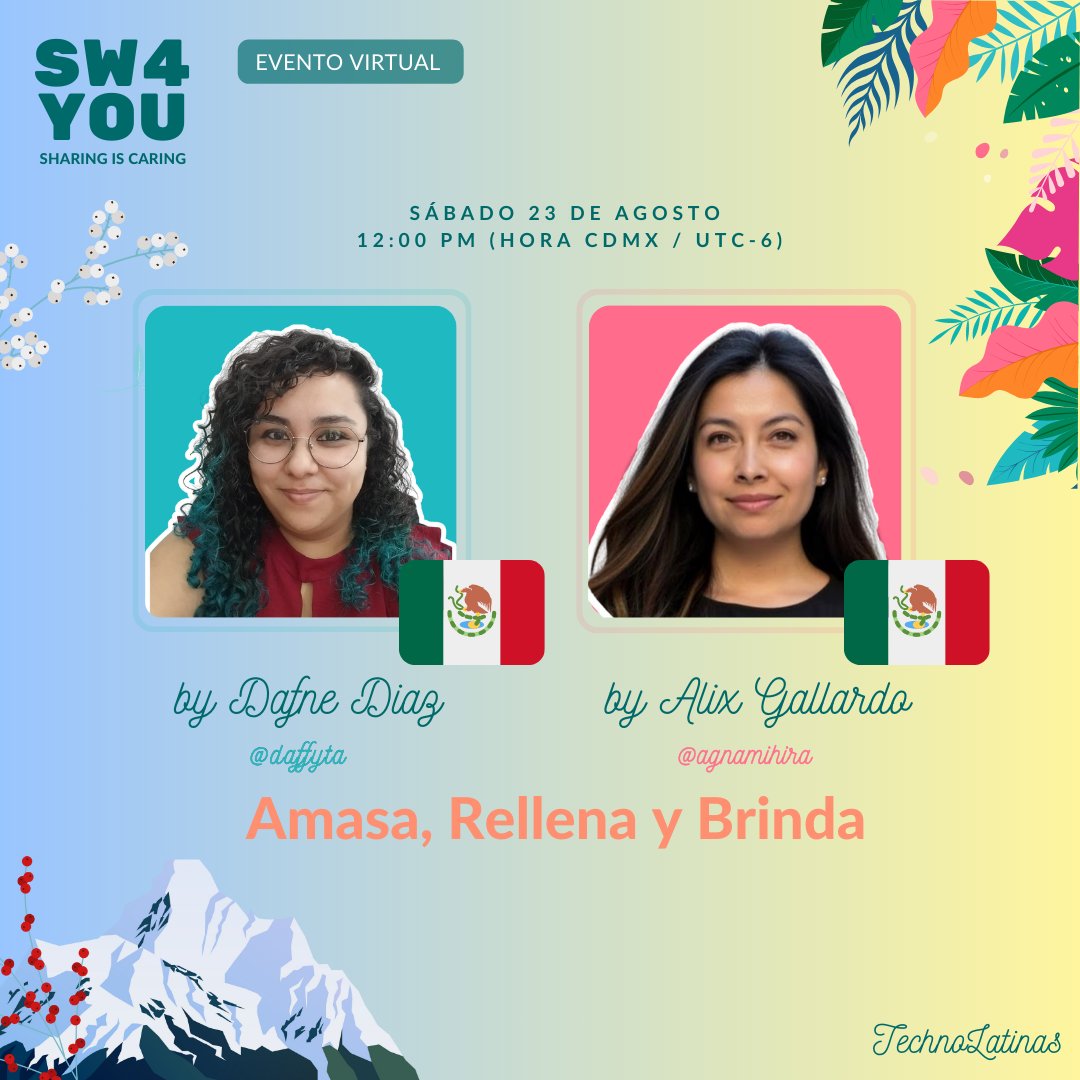 Amasa, Rellena y Brinda 🍽️✨
En 90 min aprende a hacer tamales tradicionales (dulces y salados) y maridarlos con vino 🍷 junto a Dafne Díaz y Alix Gallardo.

📅 23 de agosto | 12 PM CDMX
 Regístrate 👉 lu.ma/6jclhehy
 #SW4U2025