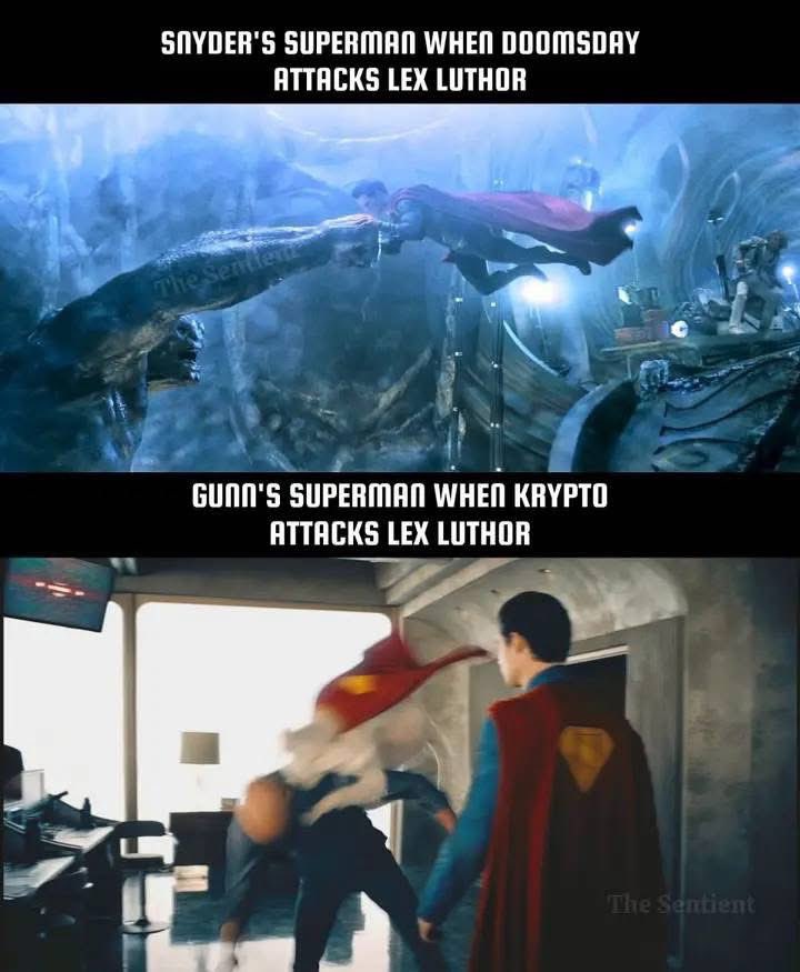 Goyer/Snyder/Terrio created a Superman who doesn’t allow his personal feelings to get in the way of saving lives or treating people fairly. 

Gunn created a Superman who screams and lashes out at people he’s mad at, or dating, because James genuinely thinks retaliation is mature.