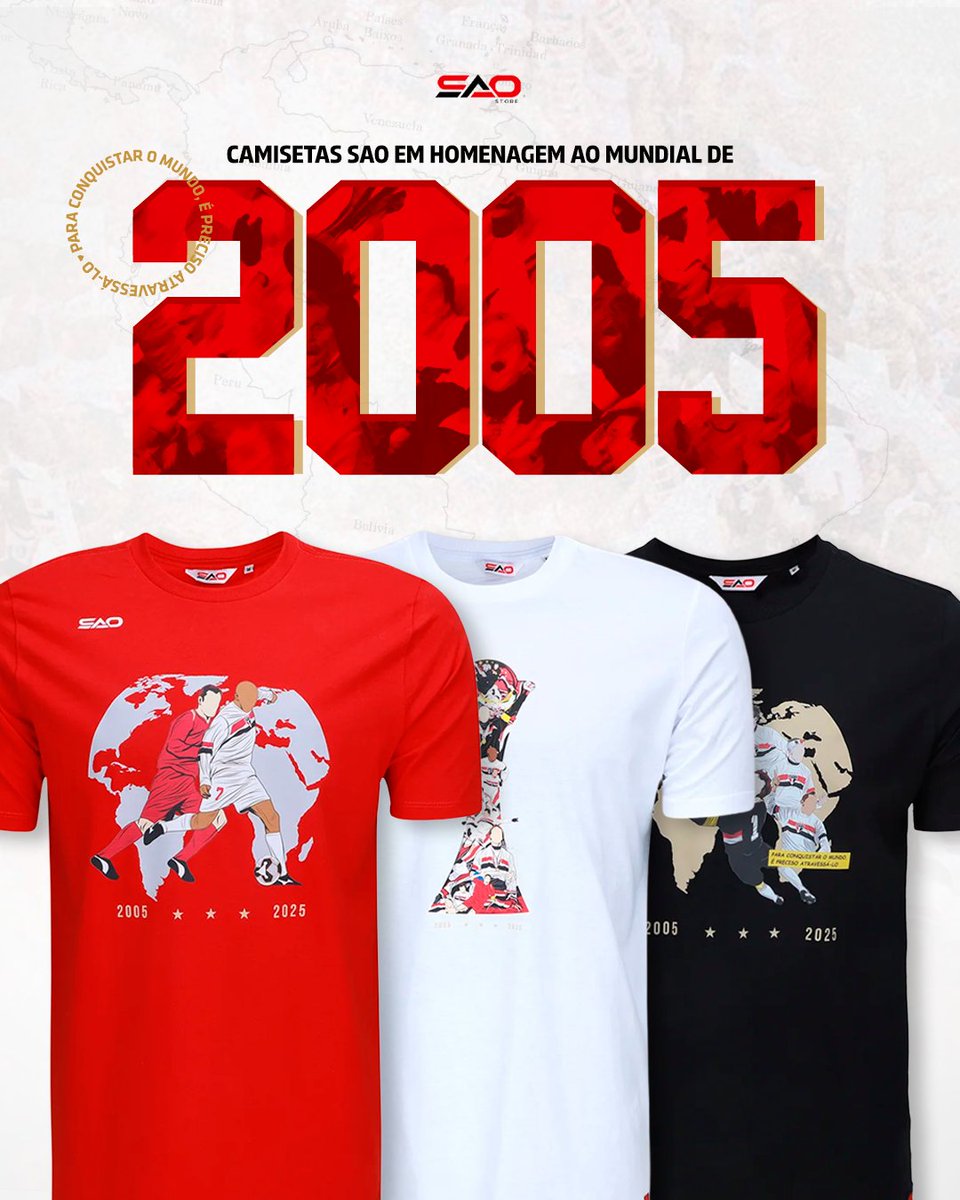 Para conquistar o mundo, é preciso atravessá-lo! ❤️🤍🖤

As novas camisetas casuais do São Paulo homenageiam a conquista do Tricampeonato Mundial do Tricolor e estão disponíveis em diversos modelos e cores! 📜🛒 mla.bs/fe373487