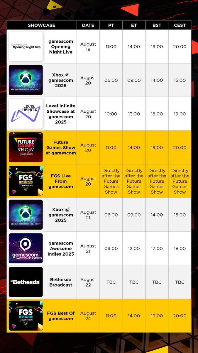 Don't want to miss all the news from <a href="/gamescom/">gamescom</a>? We got you. 

Here are ALL the shows taking place during the 5-day event in one place...