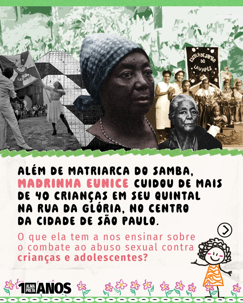 Alma_Preta's tweet image. Mais do que matriarca do samba, Madrinha Eunice transformou seu quintal, no centro de São Paulo, em espaço de cuidado e pertencimento para mais de 40 crianças.