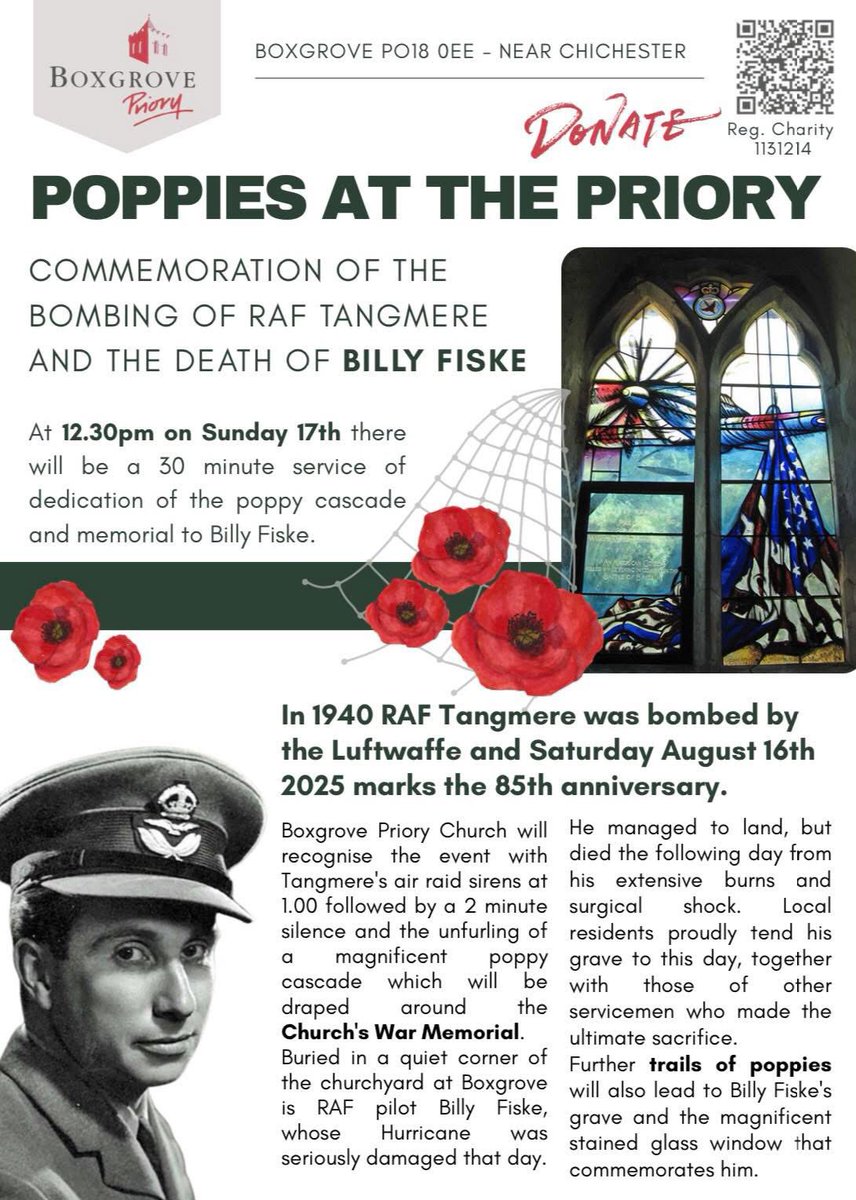 Yesterday, August 17, marked the 85th anniversary of the passing of RAF Pilot Officer Billy Fiske. Boxgrove Priory, near Chichester, held a 30-minute service in his honour. Watch the service on Facebook: ow.ly/GpNx50WHNT5